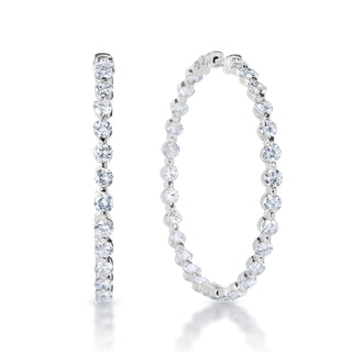 Karissa 10 Carat Round Brilliant Diamond Hoop Earrings in 18k White Gold Front and Side View