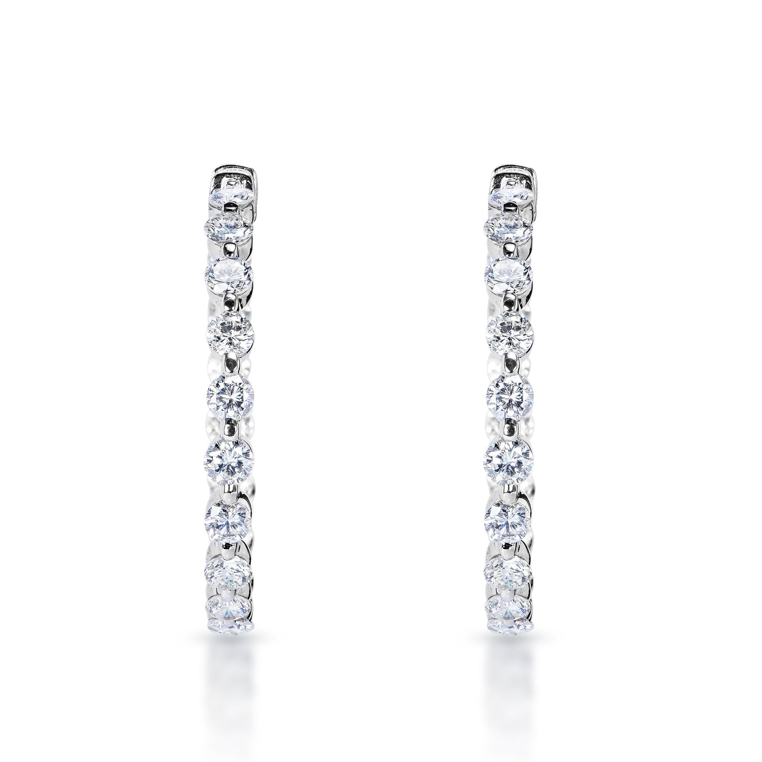 Kaitlyn 7 Carat Round Brilliant Diamond Hoop Earrings in 14k White Gold Front View