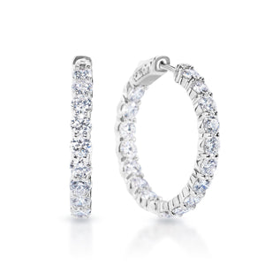 Lulu 9 Carat Round Brilliant Lab Grown Diamond Hoop Earrings in 14k White Gold Front and Side View
