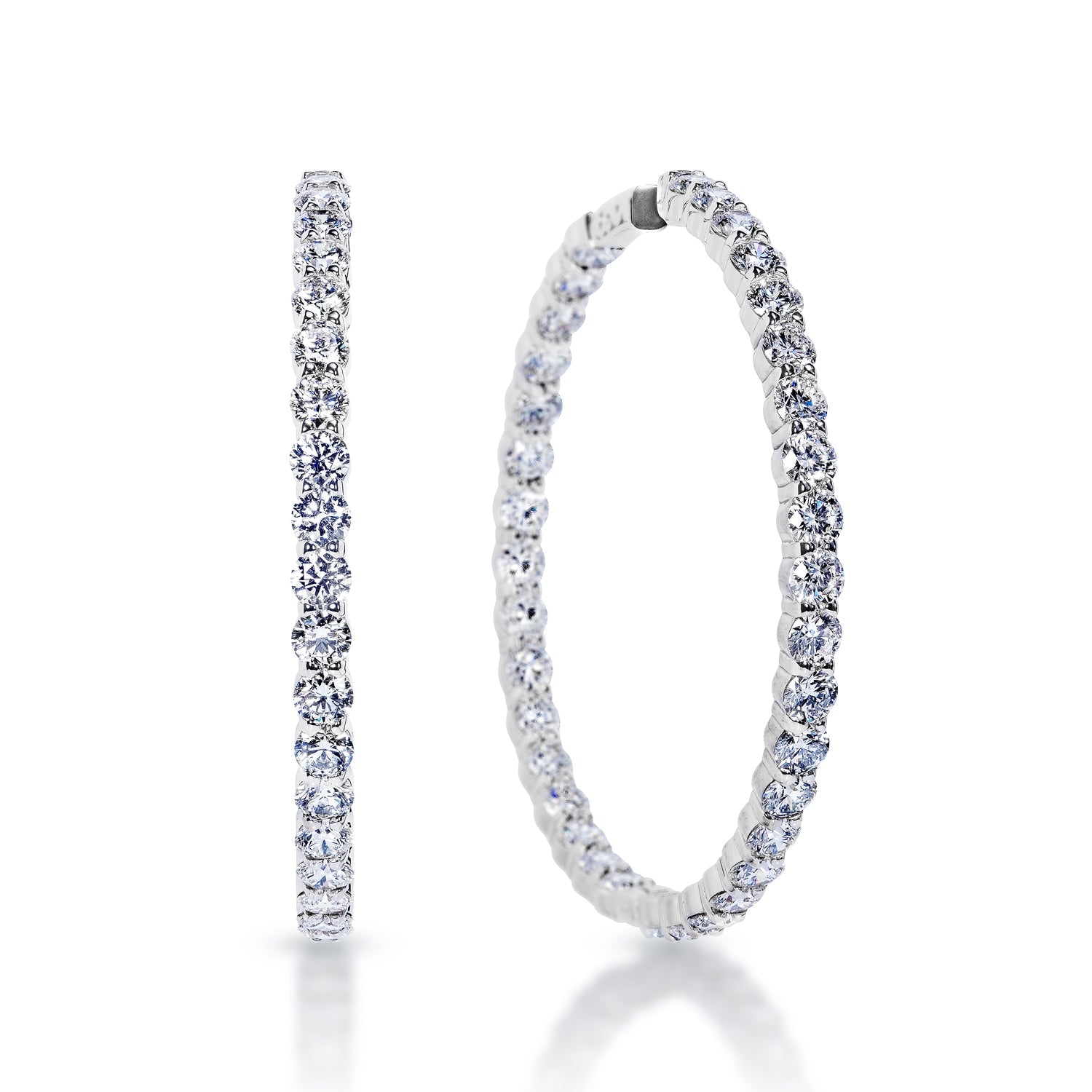 Livie 18 Carats Round Brilliant Lab Grown Diamond Hoop Earrings in 14k White Gold Front and Side View