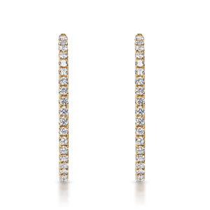 Gabriella 4 Carat Round Brilliant Diamond Hoop Earrings in 14k Yellow Gold Front View