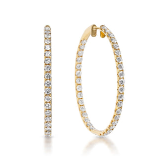Gabriella 4 Carat Round Brilliant Diamond Hoop Earrings in 14k Yellow Gold Front and Side View