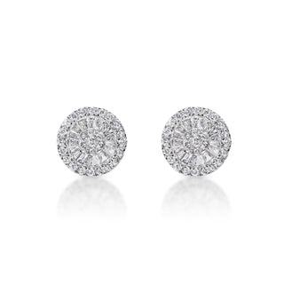 1 Carat Combine Mixed Shape Diamond Stud Earrings in 14k White Gold Front View