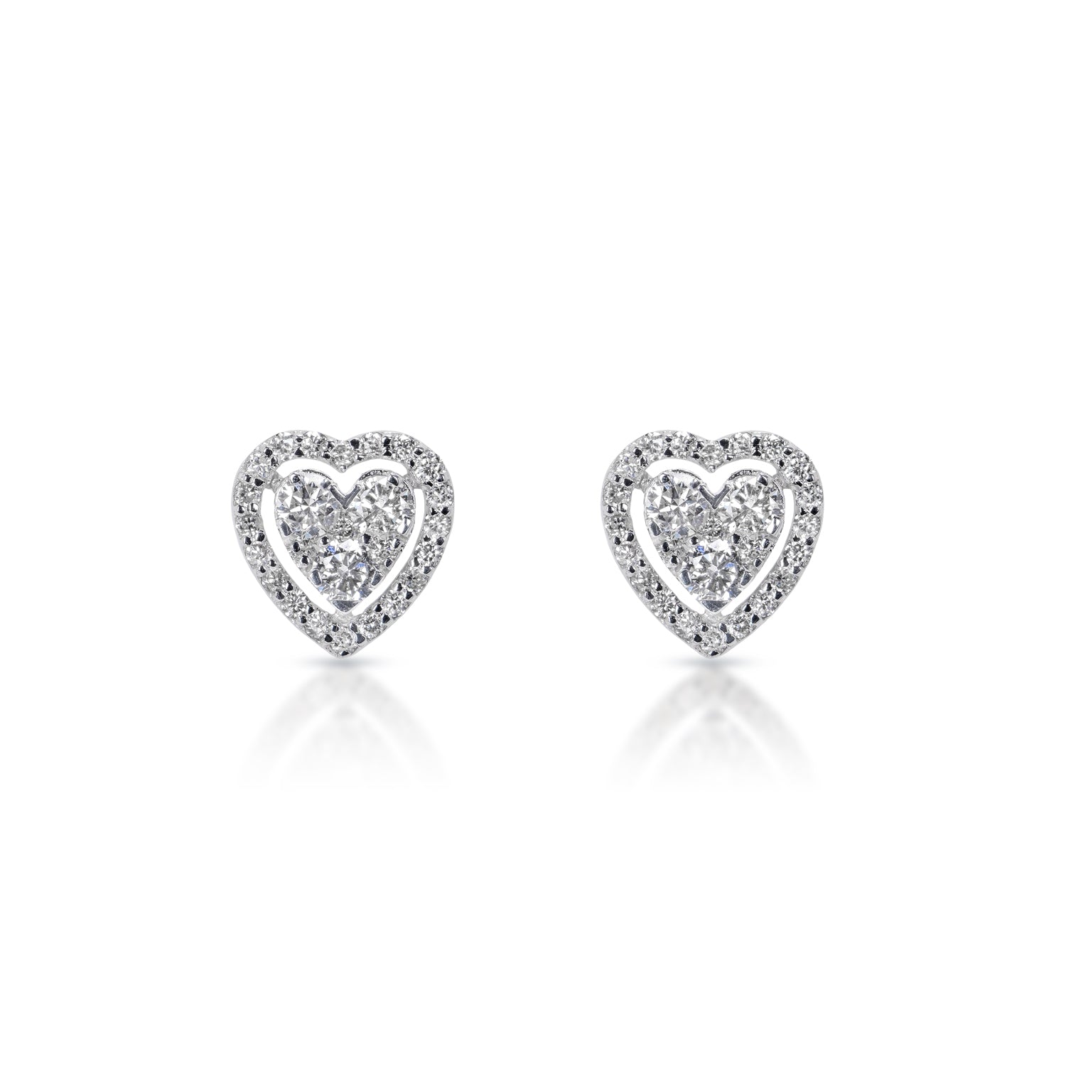 Charlie 0.76 Carat Round Brilliant Heart Diamond Stud Earrings Front Vieww