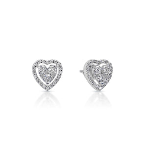 Charlie 0.76 Carat Round Brilliant Heart Diamond Stud Earrings front and side view