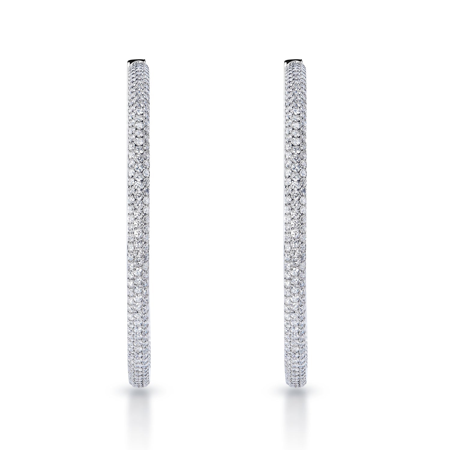 Emily 2 Inch Pave Diamond Hoops 6 Carat Diamond Earrings 14k White Gold Front View