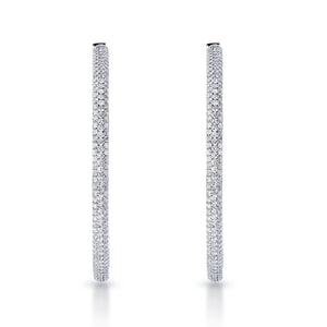 Emily 2 Inch Pave Diamond Hoops 6 Carat Diamond Earrings 14k White Gold Front View