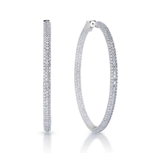 Emily 2 Inch Pave Diamond Hoops 6 Carat Diamond Earrings 14k White Gold Front and Side View