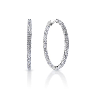 Iliana 1.75 inch Pave Hoop 4 Carats Round Brilliant Diamond Hoop Earrings in 14k White Gold Front and Side View