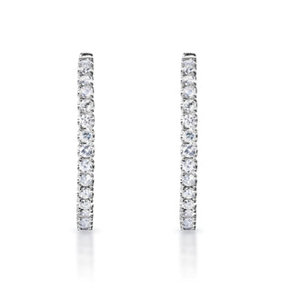 Zara 4 Carat Round Brilliant Diamond Hoop Earrings in 14k White Gold Front View