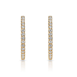 Zara 4 Carat Round Brilliant Diamond Hoop Earrings in 14k Yellow Gold Front View