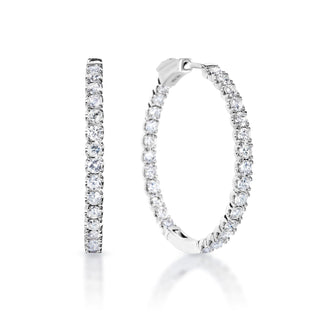 Zara 4 Carat Round Brilliant Diamond Hoop Earrings in 14k White Gold Front and Side View