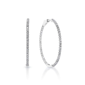 Anne 4 Carat Round Brilliant Diamond 37 mm Hoop Earrings Front and Side View