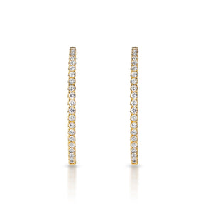 Shayna 3 Carat Diamond Hoop Slim Round Brilliant Earrings in 14k Yellow Gold Front View