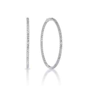 Charity 6 Carat Round Brilliant Diamond Hoop Earrings in 14k White Gold Front and Side View