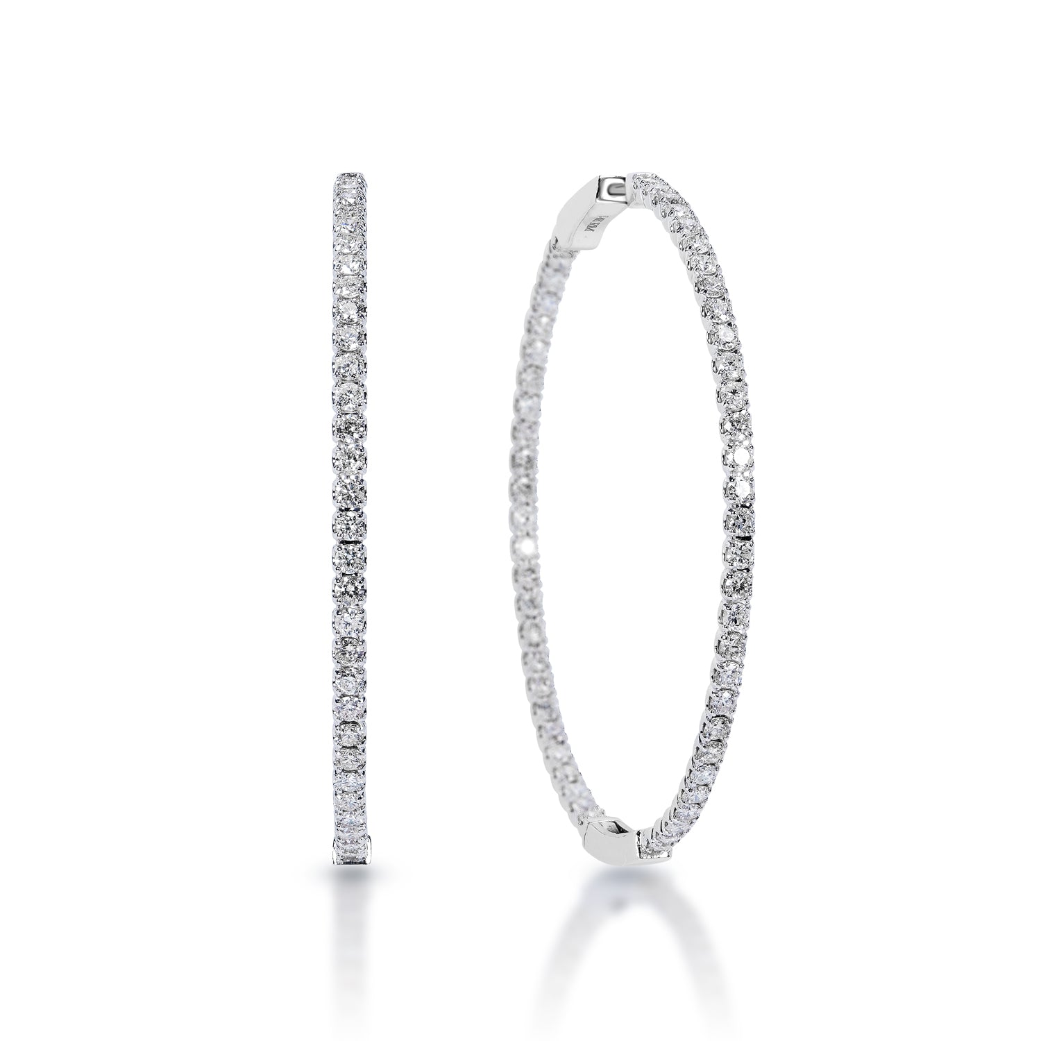 Jenna 3.25 Carat Round Brilliant Diamond Hoop Earrings in 14k White Gold Front and Side View