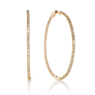 Cynthia 4 Carat Round Brilliant Diamond Hoop Earrings in 14k Yellow Gold Front and Side View