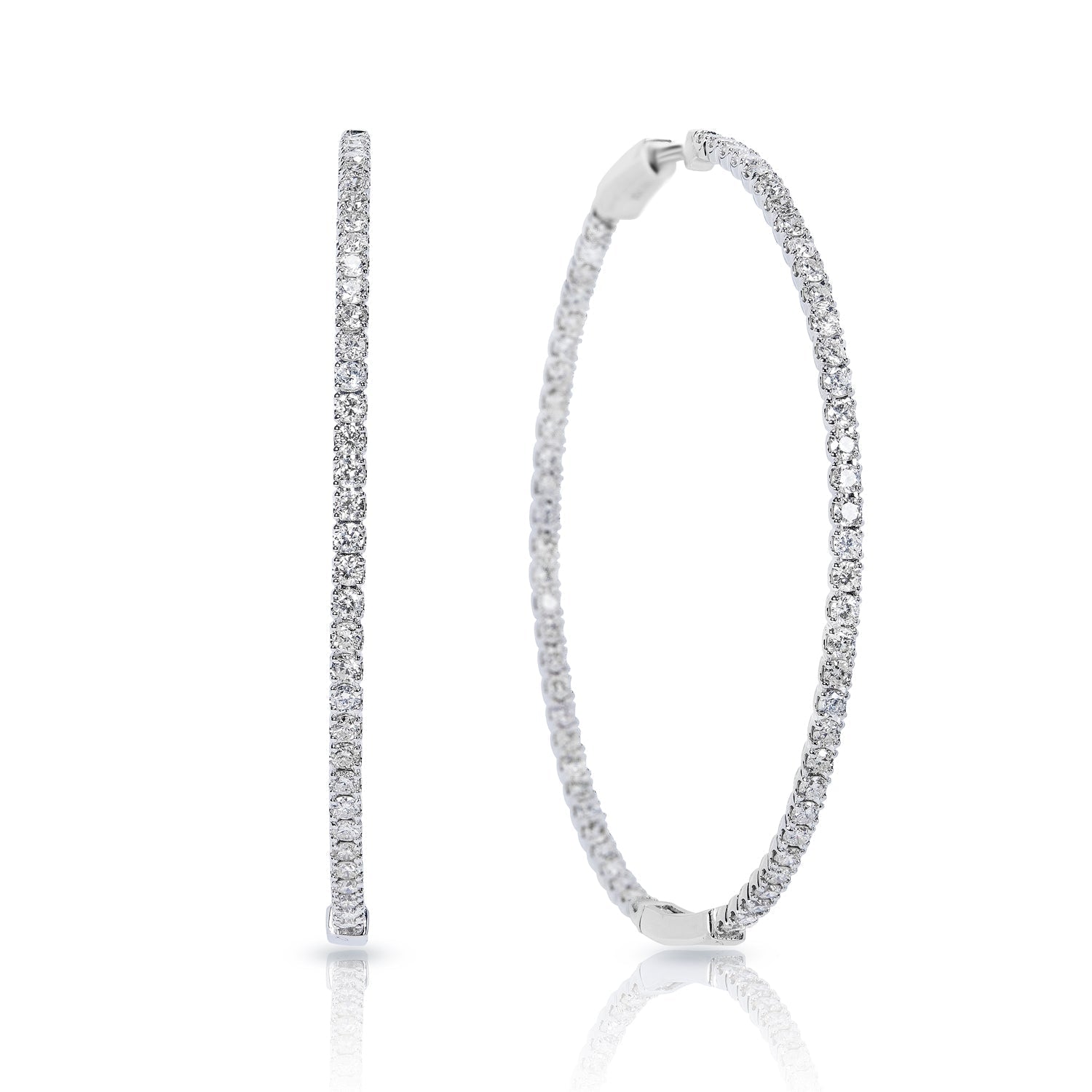 Kylee 4 Carat Round Brilliant Diamond 56 mm Hoop Earrings Front and Side View