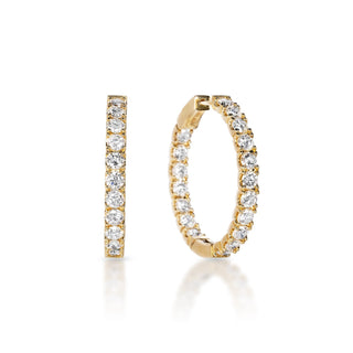 Danna 6 Carat Round Brilliant Diamond Hoop Earrings in 14k Yellow Gold Front and Side View