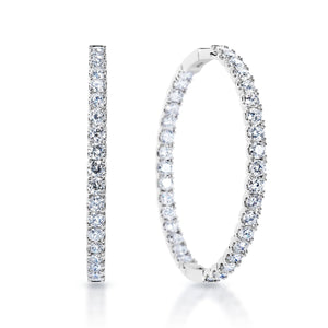 Daisy 12 Carat Round Brilliant Diamond Hoop Earrings in 14k White Gold Front and Side View