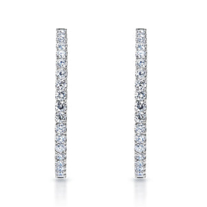 Daisy 12 Carat Round Brilliant Diamond Hoop Earrings in 14k White Gold Front View