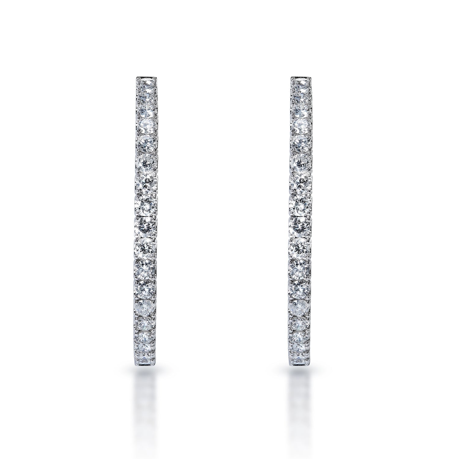 Mikaela 2 inch 12 Carat Round Brilliant Diamond Hoop Earrings in 14k White Gold Front View