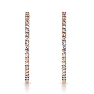 13 Carat Round Brilliant Diamond Hoop Earrings in 14k Rose Gold Front View