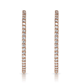 13 Carat Round Brilliant Diamond Hoop Earrings in 14k Rose Gold Front View