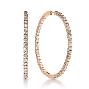 13 Carat Round Brilliant Diamond Hoop Earrings in 14k Rose Gold Front and Side View