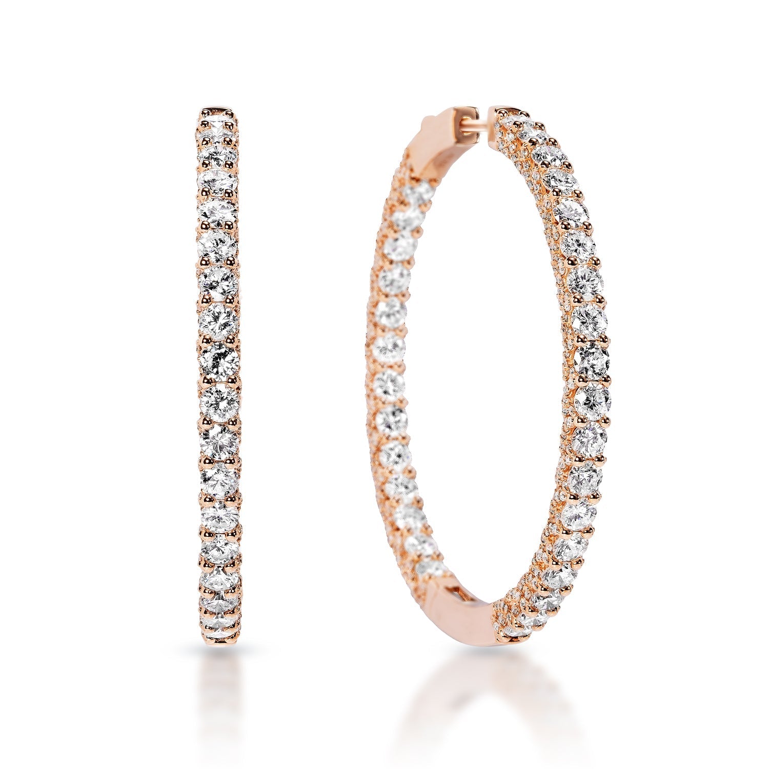 Sydnee 9 Carat Round Brilliant Diamond Hoop Earrings in 14k Rose Gold Front and Side View