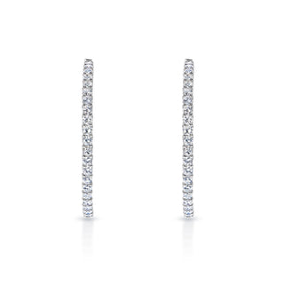 Anya 15 Carat Round Cut Diamond Hoops Earrings in 14k White Gold Front View