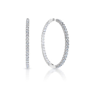 Anya 15 Carat Round Cut Diamond Hoops Earrings in 14k White Gold Front and Side View
