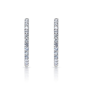 Melany 13 Carat Round Brilliant Diamond Hoops Earrings in 14k White Gold Front View
