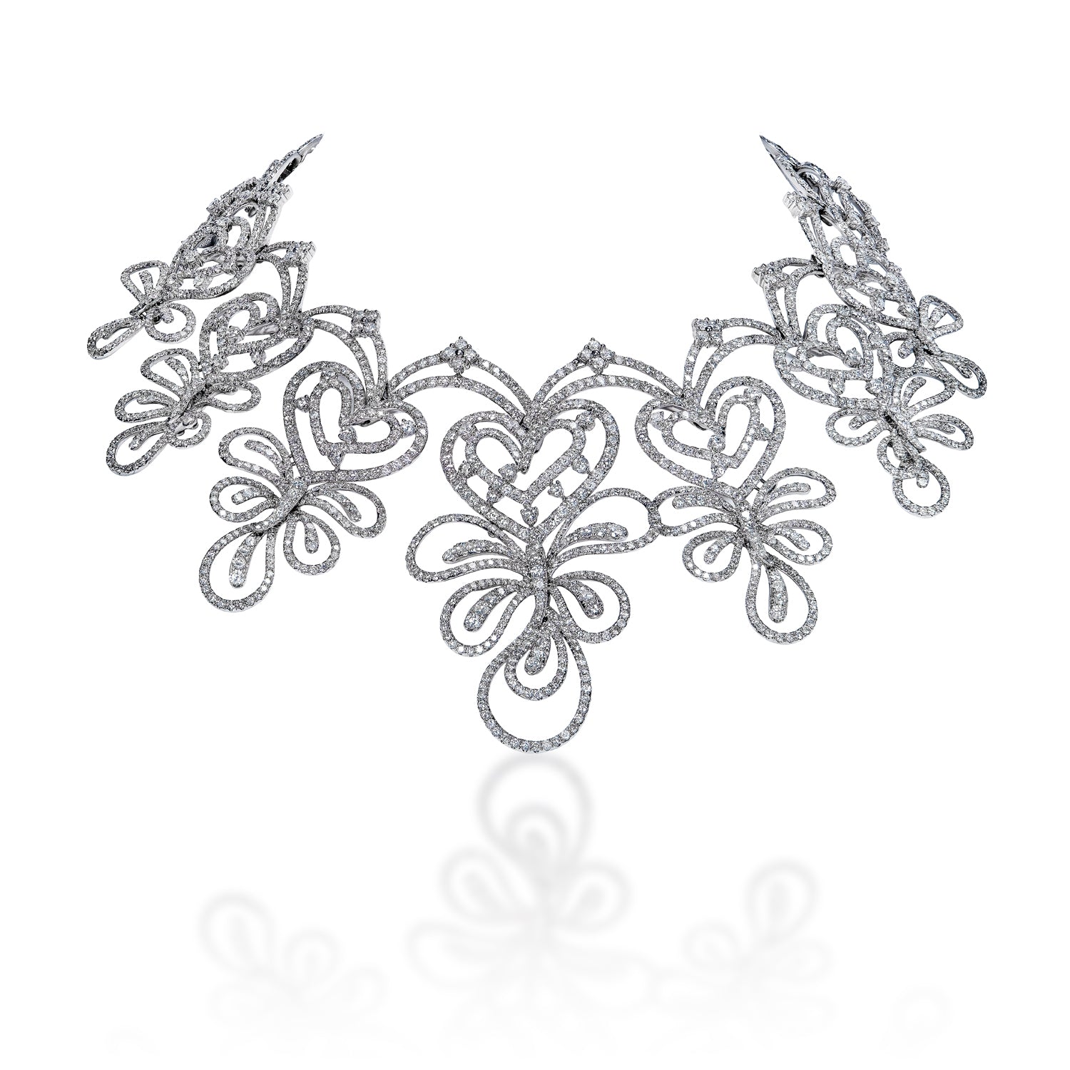 Anna 39 Carat Round Brilliant Diamond Chocker Necklace in 14k White Gold Front View