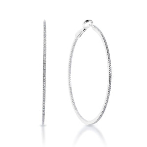 Karla 1 Carat Whisper Thin Diamond Hoop Round Brilliant Earrings in 14k White Gold Front and Side View
