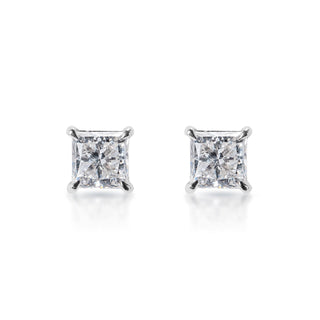 Lorraine Rachel 3 Carat Princess Cut Lab Grown Diamond Stud Earrings in 14k White Gold Front View