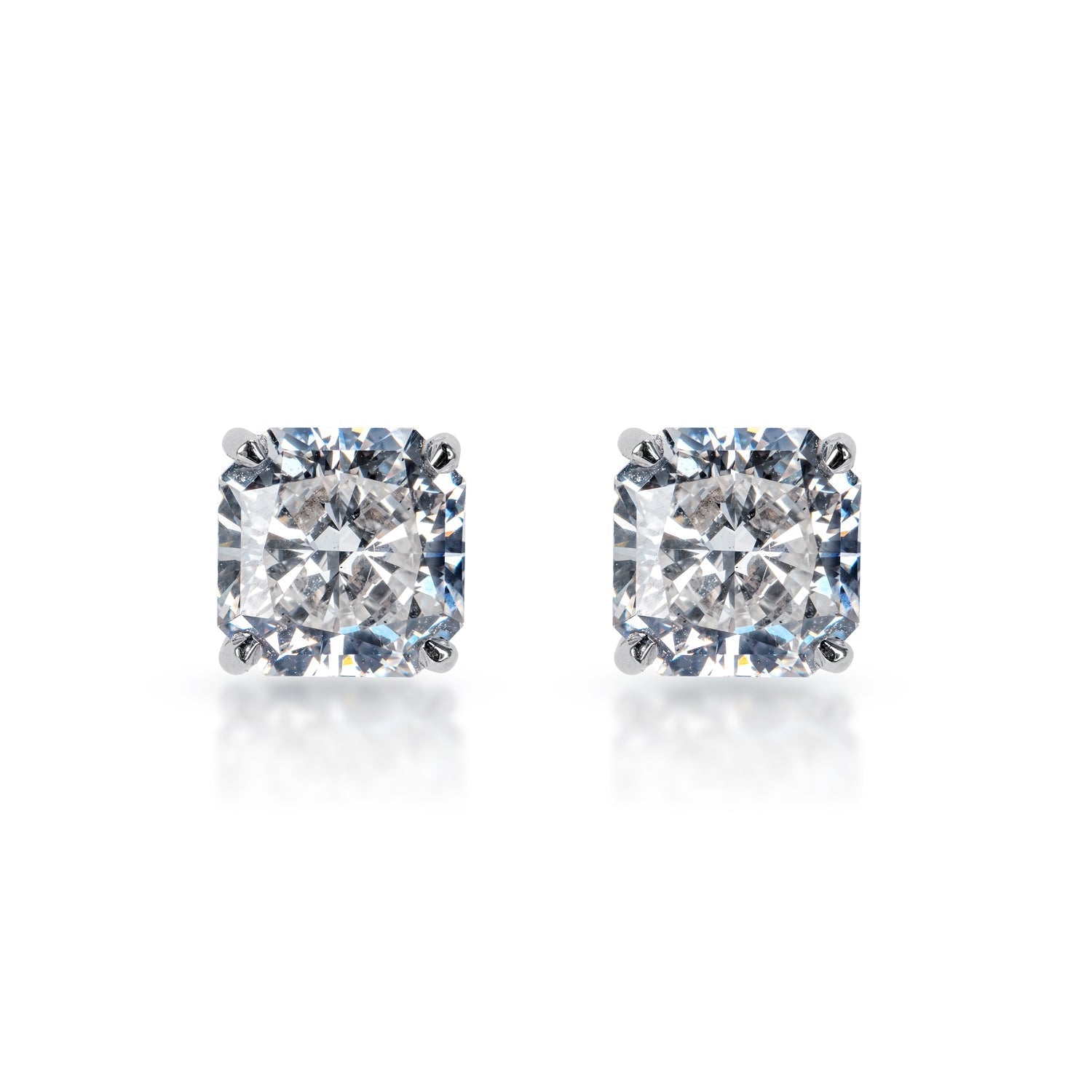 Lesly 6 Carat Radiant Cut Lab Grown Diamond Studs Earrings in 14k White Gold Front View