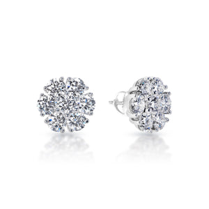 Londyn 4 Carats Round Brilliant Lab Grown Seven Stone Cluster Diamond Stud Earrings Front and Side View
