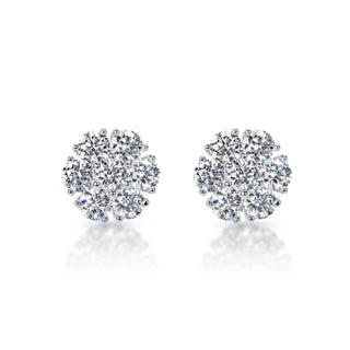Londyn 4 Carats Round Brilliant Lab Grown Seven Stone Cluster Diamond Stud Earrings Front View