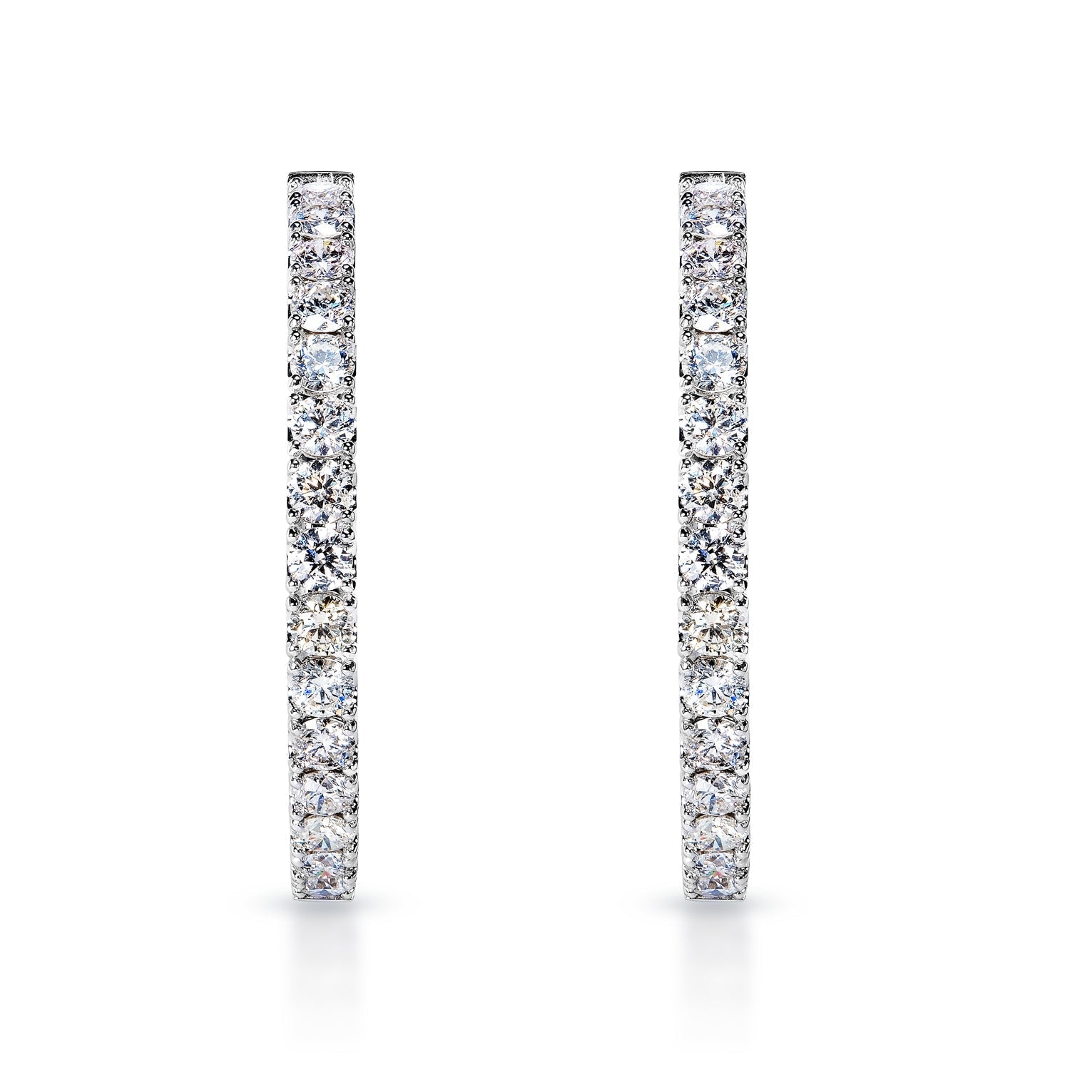Finley 11 Carat Round Brilliant Cut Earth Mined Diamond Hoop Earrings in 14 Karat White Gold Front View