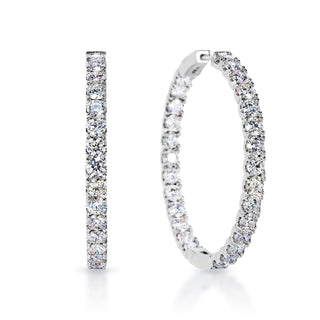 Finley 11 Carat Round Brilliant Cut Earth Mined Diamond Hoop Earrings in 14 Karat White Gold Front and Side View
