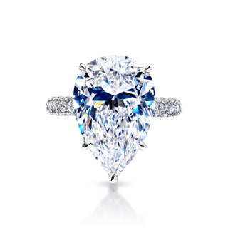 Jane 15 Carats Pear Shape E VVS1 Diamond Engagement Ring in Platinum Front View