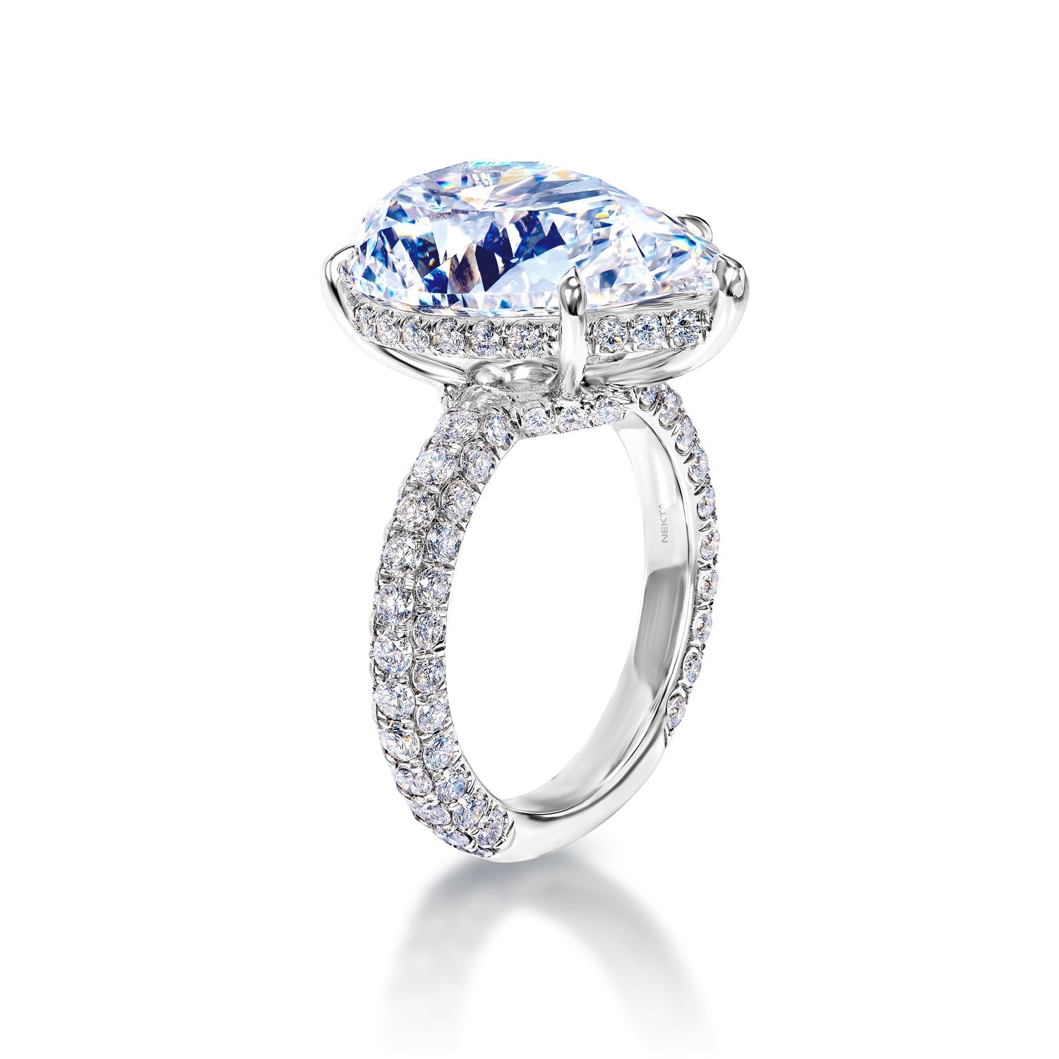 Jane 15 Carats Pear Shape E VVS1 Diamond Engagement Ring in Platinum Side View