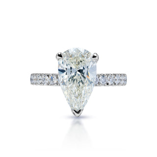 Sophie 4 Carat Pear Shape G VS1 Diamond Engagement Ring in 18k White Gold. Front View