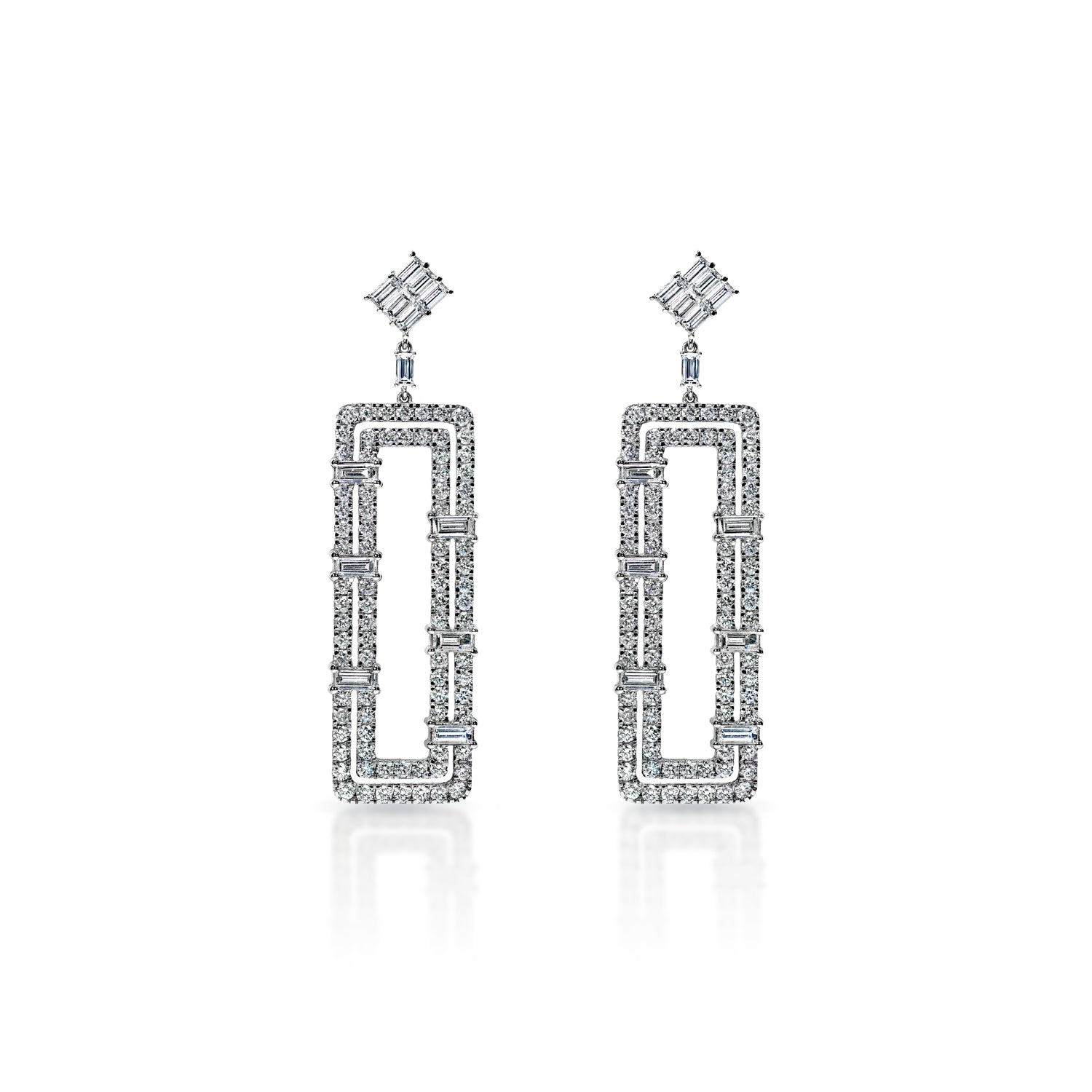 Vida 12 Carats Combine Mixed Shape Hanging Earrings in 14k White Gold Front View