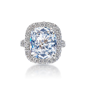 Kinsley 13 Carats E VVS1 Cushion Cut Diamond Engagement Ring in Platinum Front View