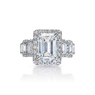 Allison 8 Carat G VVS1 Emerald Cut Diamond Engagement Ring in 18k White Gold Front View