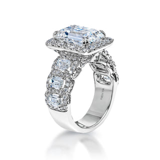 Allison 8 Carat G VVS1 Emerald Cut Diamond Engagement Ring in 18k White Gold Side VIew