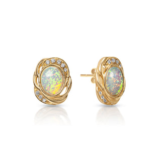 Mary 0.25 Carats 16 Diamonds Round Brilliant Stud Earrings in 14k Yellow Gold Side View