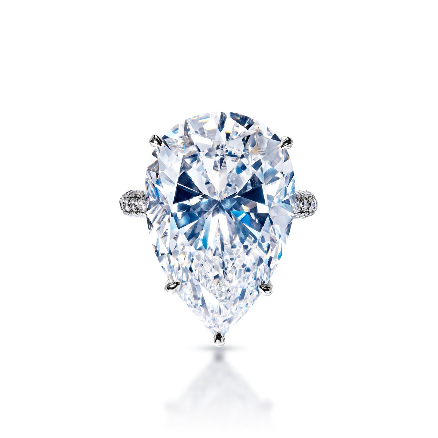 Valeria 24 Carat F VVS2 Pear Shape Diamond Engagement Ring in Platinum. GIA Certified Front View